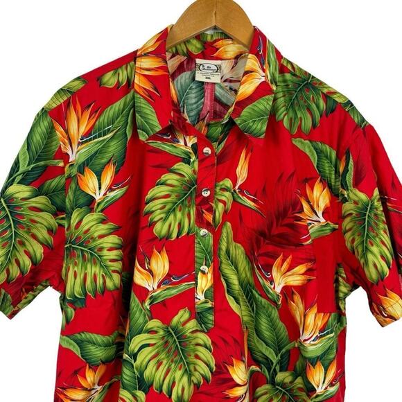 Go Barefoot Hawaiian Shirt Made In USA Red Monstera Print Single Stitch Size 3XL - Picture 2 of 16
